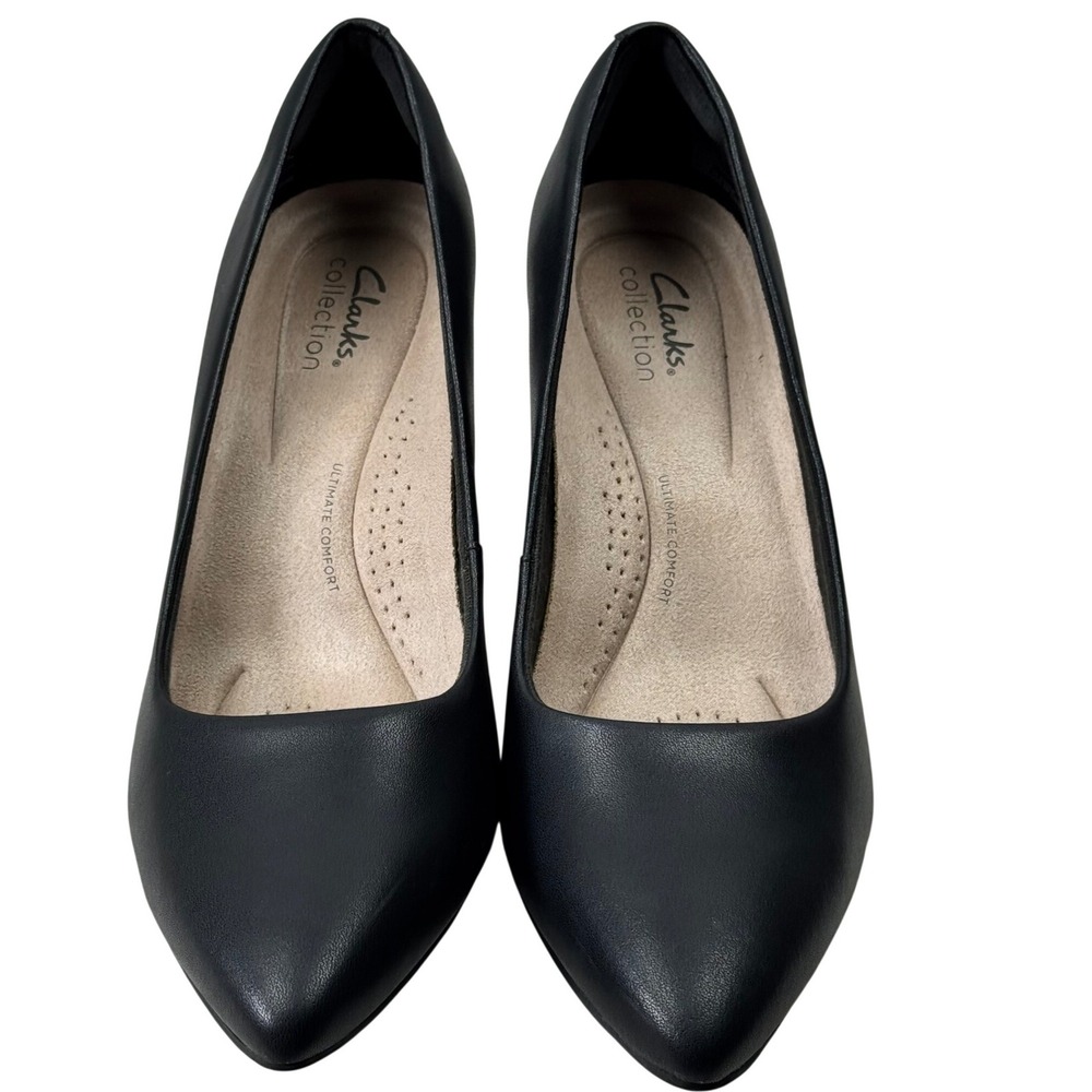 Clarks Pumps Women 9 Black Pointed Toe Ultimate Comfort Kitten Heel Professional - Picture 9 of 16